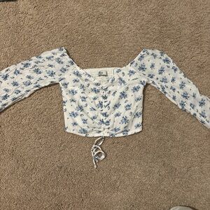 White and blue floral crop top